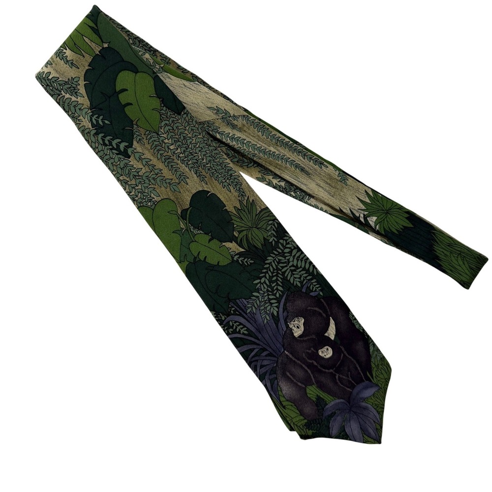 WWF Mountain Gorilla Silk Tie Wildlife Fund Novelty Jungle Print Rare